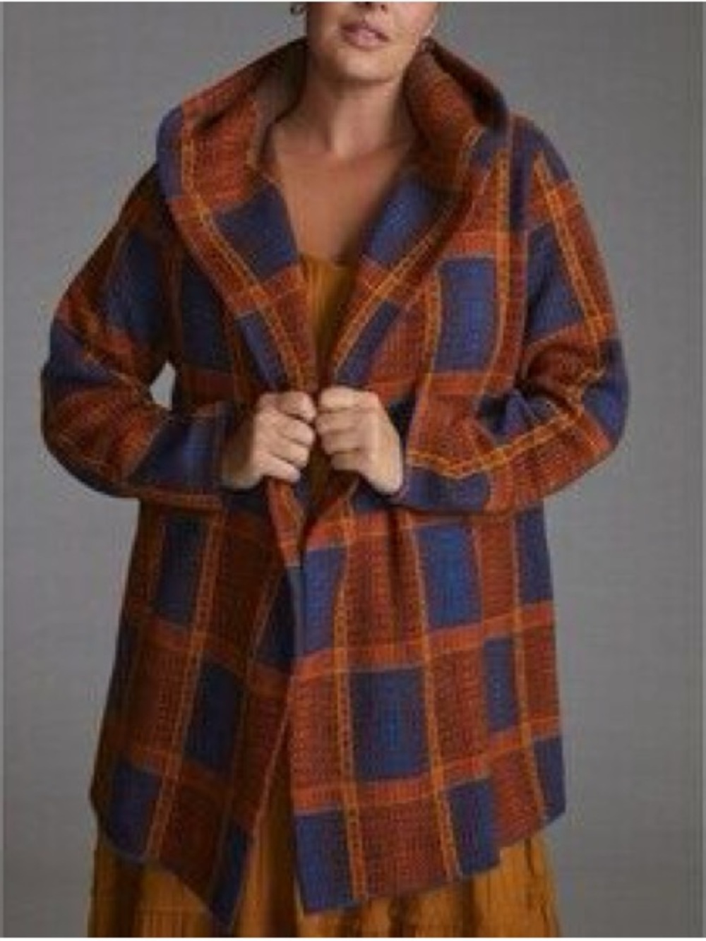 Anthropologie | Field & Flower Wool Hooded Plaid SweaterCoat w/pockets Sz S